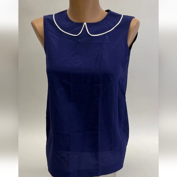 KATE SPADE♠️ NAVY SLEEVELESS 100% SILK DRESSY BLOUSE SIZE 0 - Picture 2 of 6